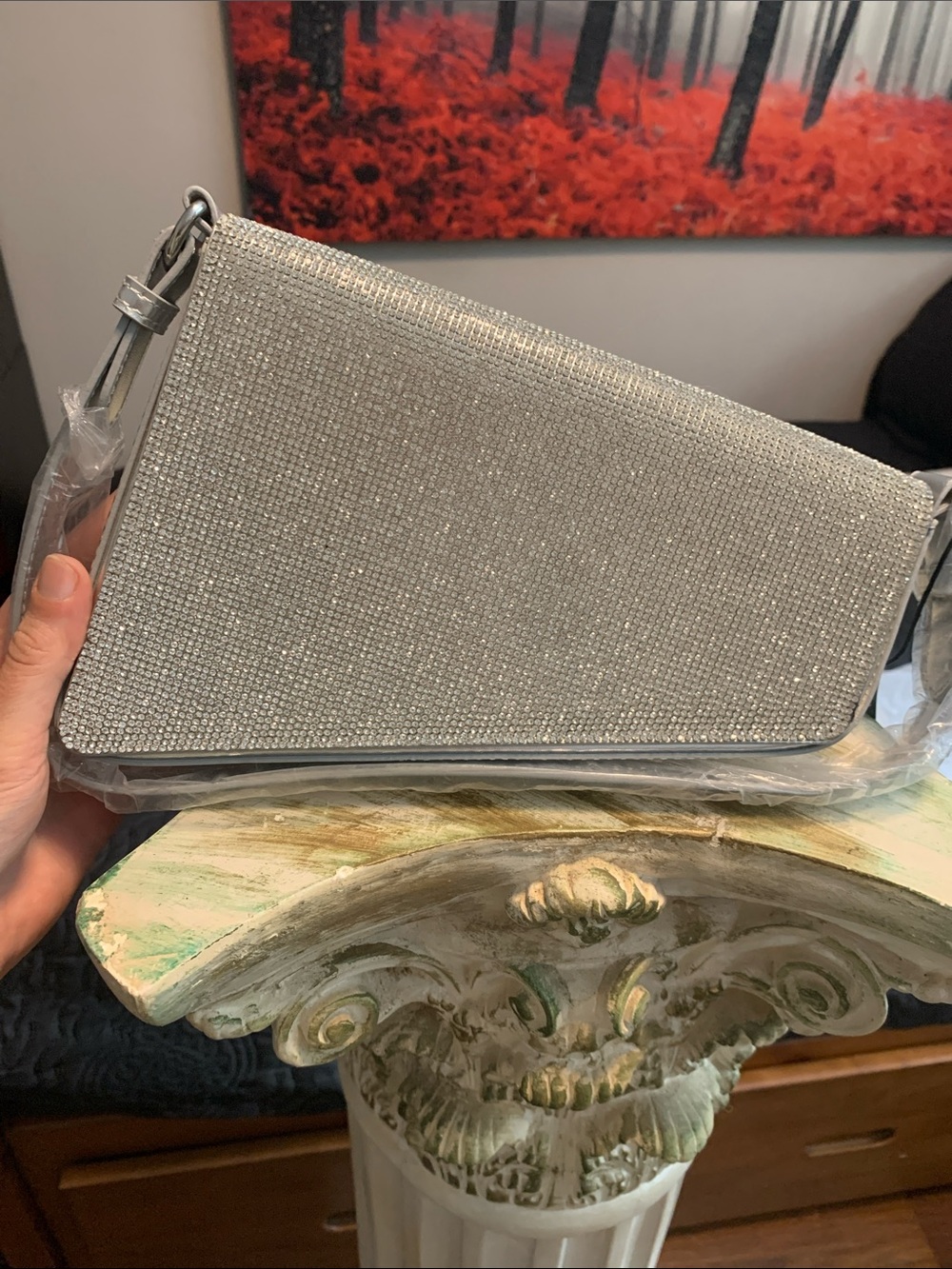 Silver Crystal-Embellished Women's Shoulder Bag